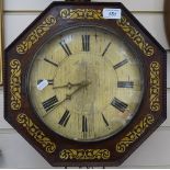 A 19th century rosewood brass-inlaid dial wall clock, 13.5" across