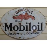 A Vintage enamel advertising sign for Gargoyle Mobiloil Vacuum Oil Company, width 21"