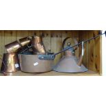 A copper kettle, measures, and a copper pan