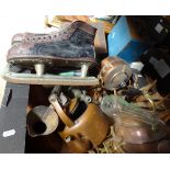 Ice skates, copper ware etc