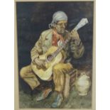 Signed watercolour of a guitarist