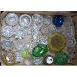 A box of glass salt pots etc