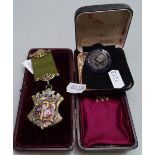 An Edwardian silver and enamel Masonic medallion, with inscription Presented to Brother R