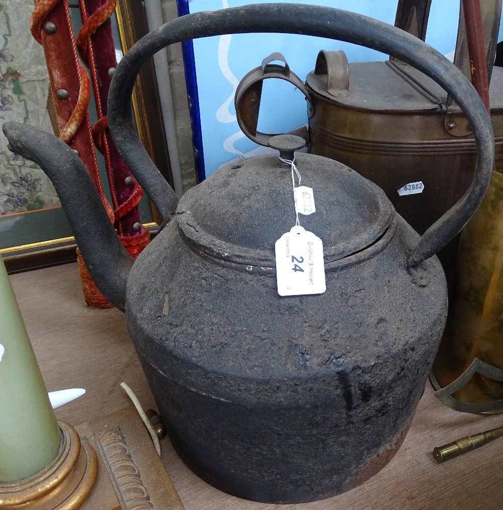 A large Victorian brass water can, and cast-iron teapot - Image 4 of 4