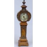 An ormolu-mounted satinwood-cased Antique miniature longcase clock, 11.5"