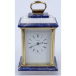 Henley carriage clock with marble and lapis mounts, retailed 1988 for £370, height 5.5"