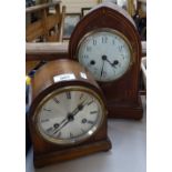 Oak mantel clock, height 7.75", and a lancet-top clock