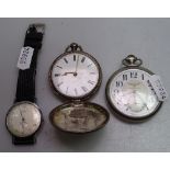 A silver-cased full hunter pocket watch by William Shipton, a chrome plated pocket watch, and a