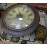 A 19th century Continental mahogany-cased dial wall clock, with postman's alarm movement, and convex