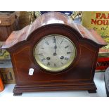 An Edwardian mahogany-cased 8-day mantel clock, with silvered dial, width 10.5"