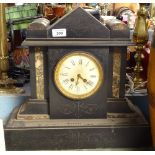 A slate and marble-cased 2-train mantel clock, height 16.5"