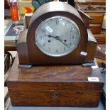 An oak 2-train mantel clock, and a writing slope