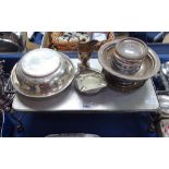 A silver plated rose bowl, a muffin dish presented by the Greyhound Racing Association, a spirit