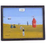 H Dumont, gouache, Continental beach scene, 8.5" x 11", framed