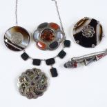 Various Scottish silver and hardstone jewellery, including a bloodstone panel necklace, banded agate