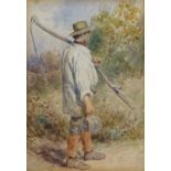 Charles Cattermole RI RBA (1832 - 1900), watercolour, a farm worker, 10" x 7", framed