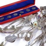 Various silver and plate, comprising cased set of 6 buttons, spoons, napkin rings, knives etc