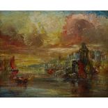 P Gillini, oil on board, impressionist scene in Venice, 6.5" x 8", framed