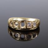 An 18ct gold 2-stone diamond half-hoop ring, setting height 7.4mm, size K, 3.8g (3 stones missing)