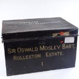 Sir Oswald Mosley Bart, Rolleston Estate metal Deed box, width 60cm