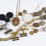 Gold and silver jewellery, including a 9ct photo locket, a silver bracelet etc