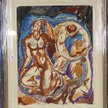 Circle of Vanessa Bell, Omega School watercolour, 2 figures, unsigned, 22" x 17", framed