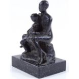 Vivien Rhys Pryce (born 1937), patinated bronze sculpture, woman and child on marble base, impressed