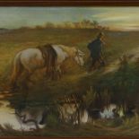 19th century coloured pastels, the end of the day, unsigned, 13.5" x 21.5", framed