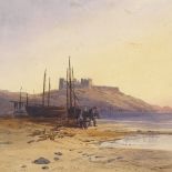 19th century watercolour, fishermen at the shore, unsigned, 8.5" x 12.5", unframed