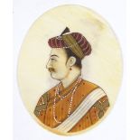 Early 20th century Indian School, miniature watercolour on ivory, portrait of a man, 2.5" x 2",