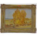 K Pozpizil?, oil on board, extensive landscape, 1940, indistinctly signed, 11" x 16", framed