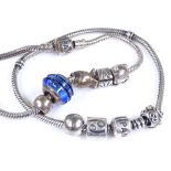 2 silver Pandora bracelets, with 10 charms (2)
