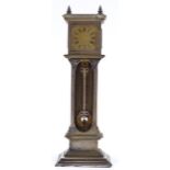 A miniature brass and electroplate-cased desk clock / thermometer, circa 1900, height 22cm