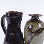 A Jeremy Leach Lowerdown Studio Pottery jug, height 23cm, and another Studio vase marked JL,