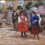 Antal Berkes (1874 - 1938), watercolour, Continental market scene, 12" x 17", framed