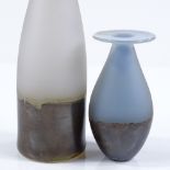 Adam Aaronson, 2 handmade glass vases in pale grey and pale blue, with gold leaf to bottom sections,