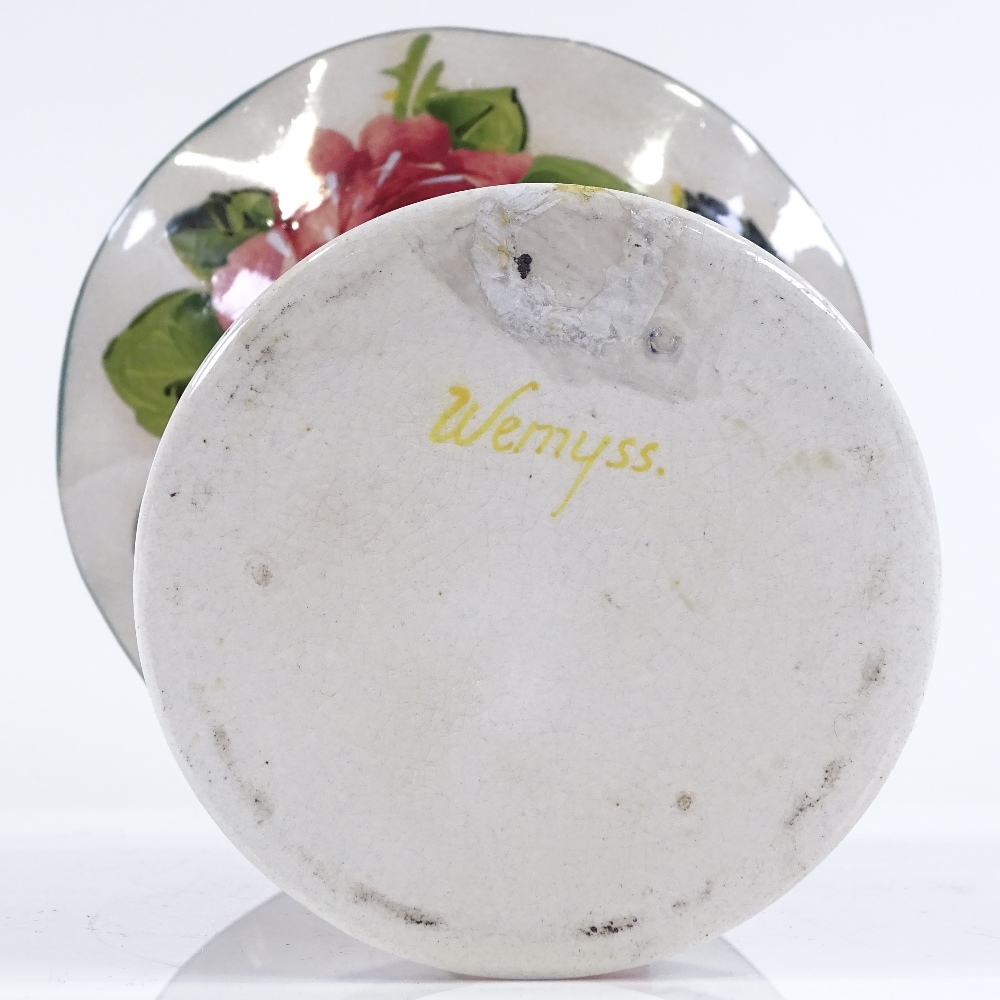 A Wemyss Pottery vase with flared rim and hand painted rose decoration, painted marks under base, - Image 3 of 3