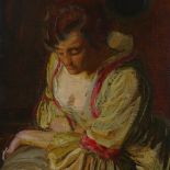 Jozsef Manyai (Hungarian - 1875 - 1954), oil on board, seated woman, 20" x 16", framed