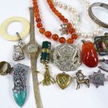 Various costume jewellery, including a silver hinged bangle, a banded agate pendant, an Art