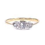 An 18ct gold 3-stone diamond ring, with platinum-top settings, setting height 4.6mm, size M, 1.6g