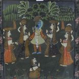 Indian School, 3 gouache paintings on fabric, village scenes (3)