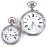 2 steel cased locomotive design pocket watches, including Doxa Goliath, case width 67mm, both