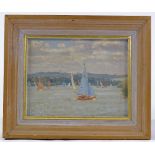 Harold George, oil on board, breezy day at Reading Sailing Club, 8" x 10.5", framed