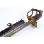 A First War Period German Army sword, gilt-brass basket hilt with wire woven wood grips, unmarked