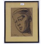A group of 4 mid-20th century charcoal / crayon drawings, various artists, framed (4)
