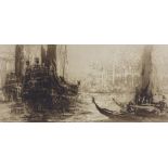 William Walcot, lithograph, scene in Venice, signed in pencil, plate size 10" x 23.5", mounted