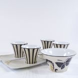 Philippe Deshoulieres Limoges teacups, saucers and sugar bowl in Kimono pattern