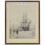 Rowland Langmaid, etching, Victory at Portsmouth, signed in pencil, plate size 12" x 9", framed