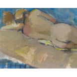 Style of Frank Dobson, oil on canvas, reclining nude, 22" x 45", unframed