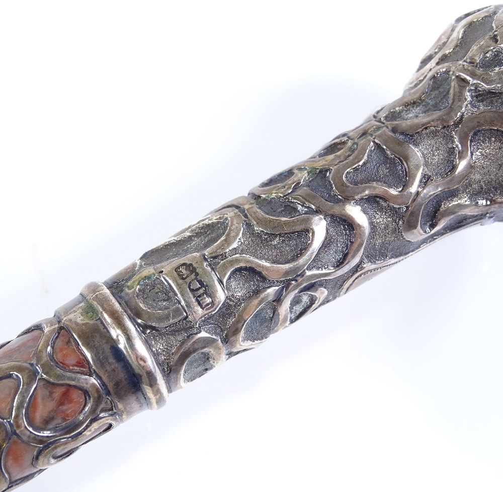 An Edwardian silver and marble overlay handled parasol, hallmarks Birmingham 1911, handle length - Image 2 of 3